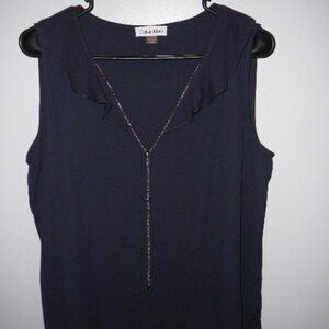 Calvin Klein Women's Purple Ruffle Front Sleeveless Top Blouse w/Chain-Size Med
